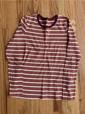 Madewell Rust and White Striped Long Sleeve Tee